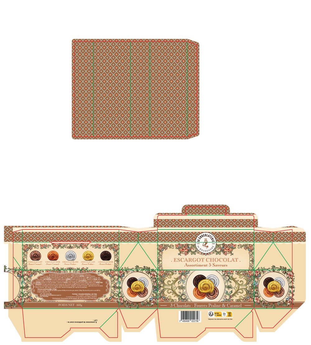 Boîte escargot chocolat, assortiment 5 saveurs